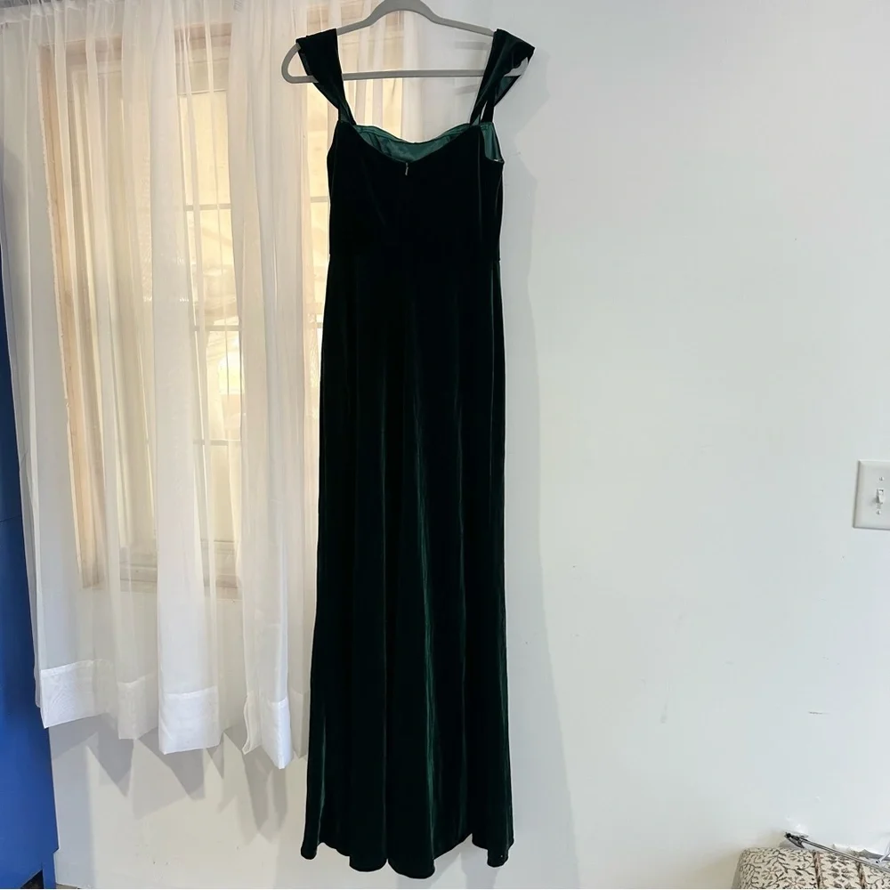 NEW Anthropologie Jenny Yoo Issa Off The Shoulder Stretch Velvet Gown Emerald - Picture 4 of 6